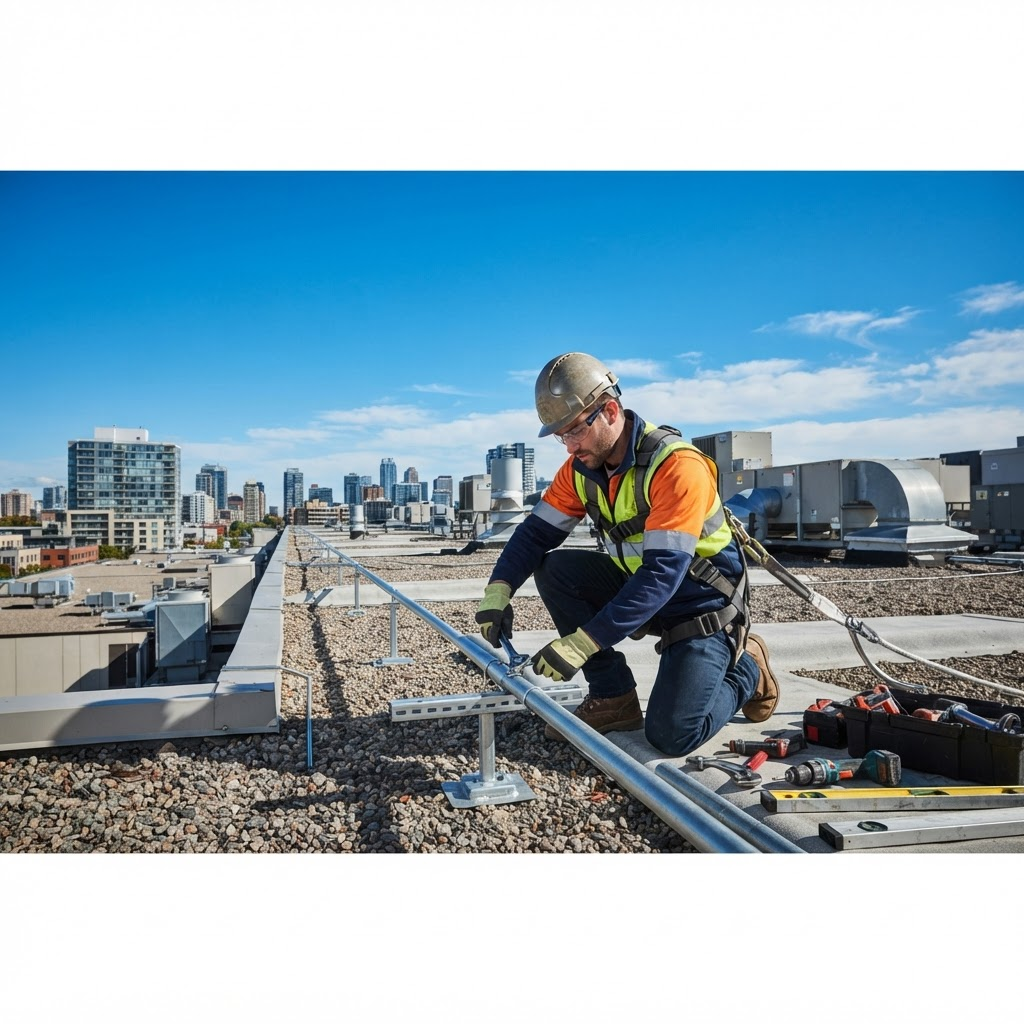 Electrician installing conduit on commercial rooftop