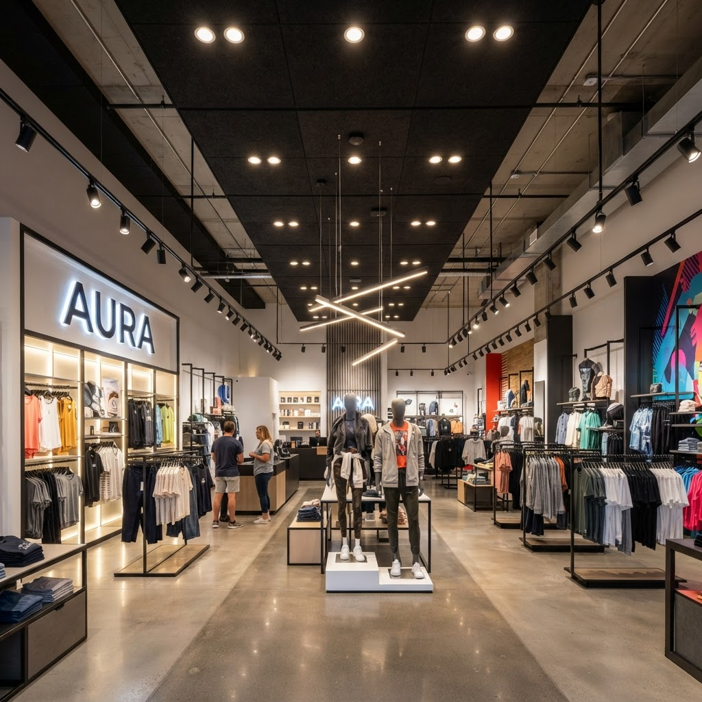 Modern LED retail store lighting installation